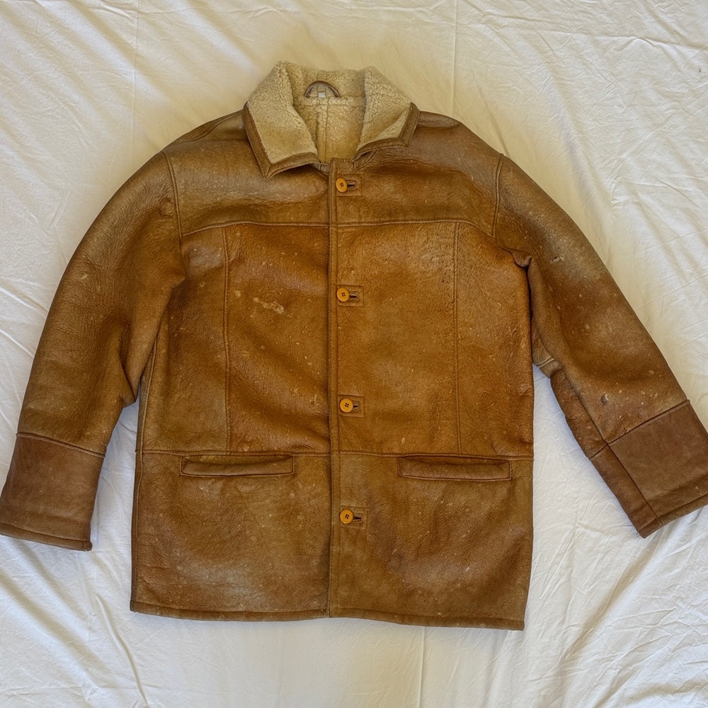 Men's xl vintage Shearling-Lined Suede Jacket in Rich Brown